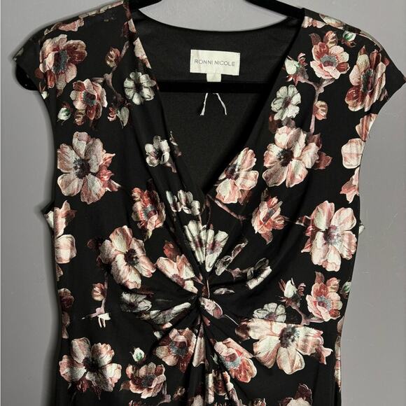 Ronni Nicole Black and Pink Floral Sleeveless Dress Twist Front Detail Size M - Picture 4 of 6